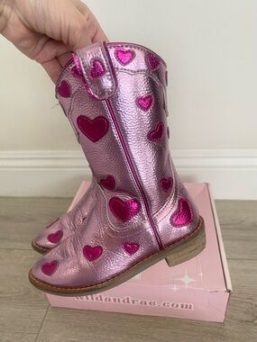 Girls Metallic Pink Heart Cowboy Boots